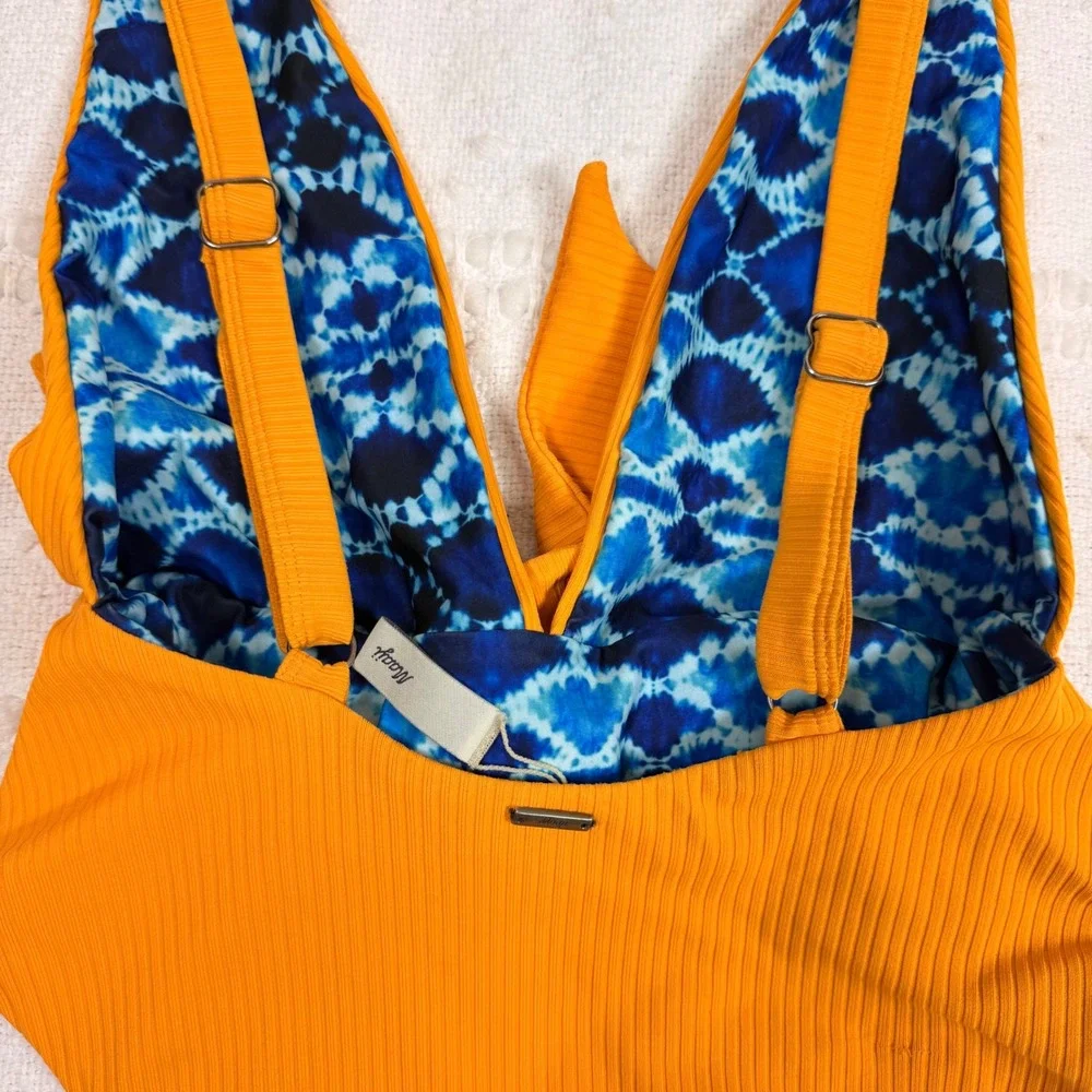 MAAJI‎ Maracuji McDreamy Reversible Deep Plunge Ribbed Yellow One Piece Medium